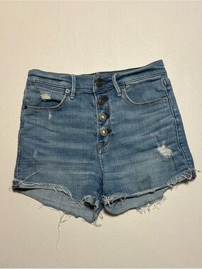 Abercrombie & Fitch High-Waist Distressed Denim Shorts - Light Blue - Size 24